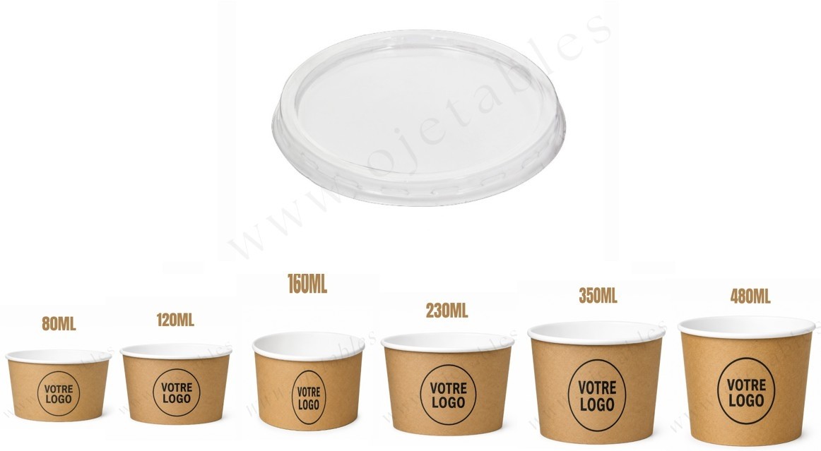 Couvercle PET plat pour pot à glace personnalisé de 80cc à 480cc
