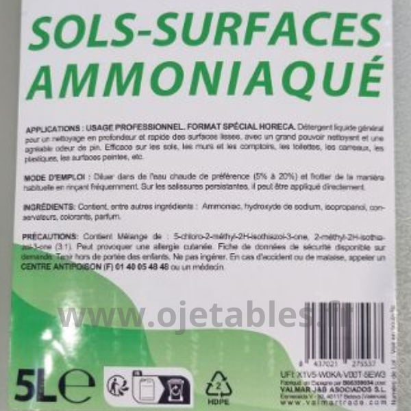 Nettoyant sols surfaces ammoniaqué - 5litres