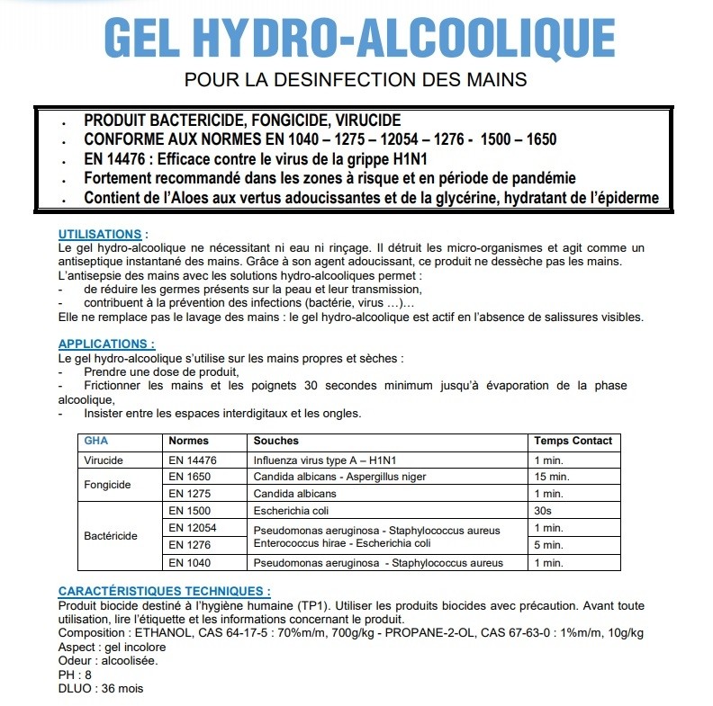 GEL-HYDROALCOOLIQUE 250ml alimentaire