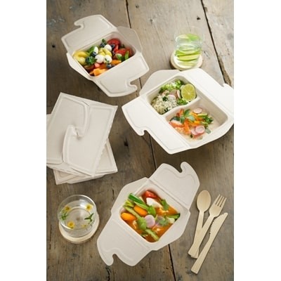 Boîte rectangle "Delivery pulpe naturel" 800ml - 2 comp. avec couvercle