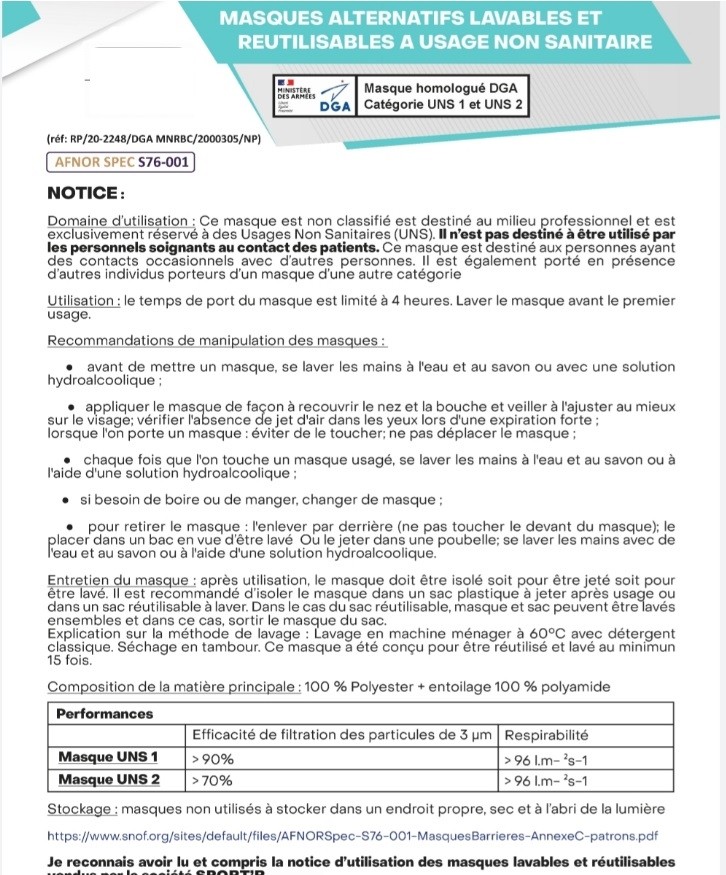 Masque tissu Homoloqué AFNOR