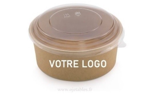 BOL EN CARTON KRAFT 1300ML PERSONNALISÉ AVEC COUVERCLE COMPRIS