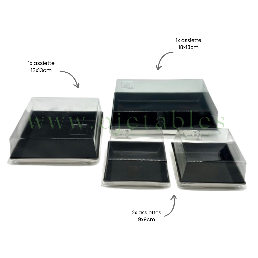 Kit 4 raviers quartz noirs "AF" en pulpe de canne avec couv.pour 100 plateaux