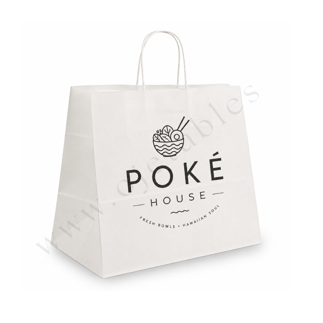 Sac Papier Kraft Blanc Personnalisé 115g/m² 32x20x31 - 1 ou 2 couleurs