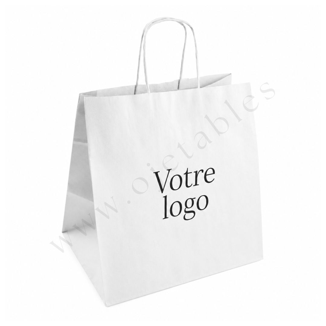 Sac Papier Kraft Blanc Personnalisé 110g/m² 27x16x31 - 1 ou 2 couleurs