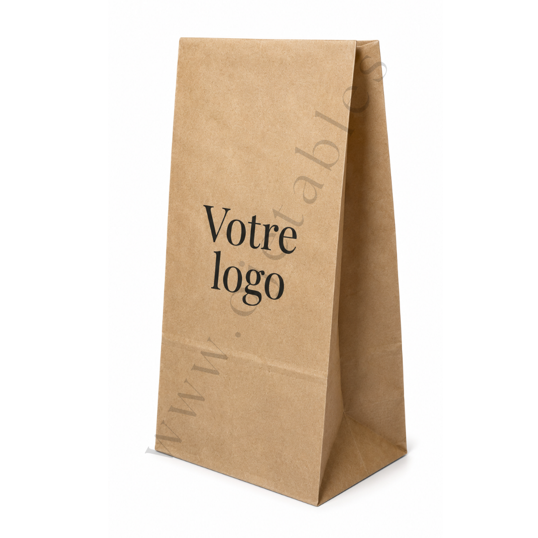 2250 SACS SOS MARRON KRAFT 18x11x34cm (ht) personnalisés + 250 sacs sos personnalisés offerts