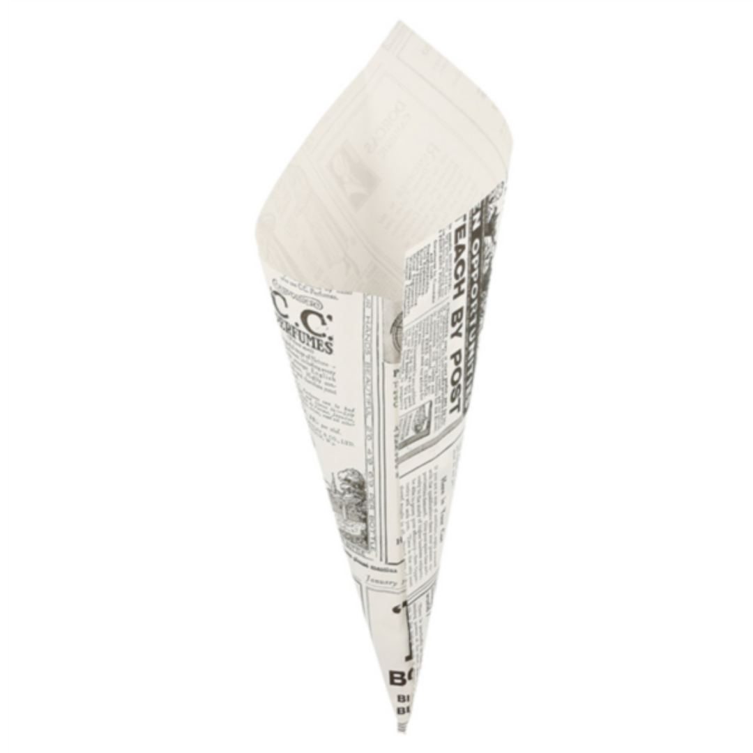 Sachets en pointe PFAS Free “Times” 100 g – Papier ingraissable blanc parchemin 24 x 17 cm