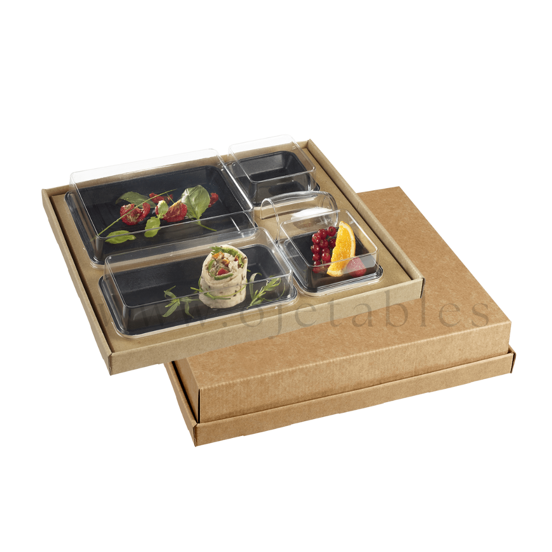 Kit 4 raviers kanopée noirs "AF" en pulpe de canne pour plateau repas 