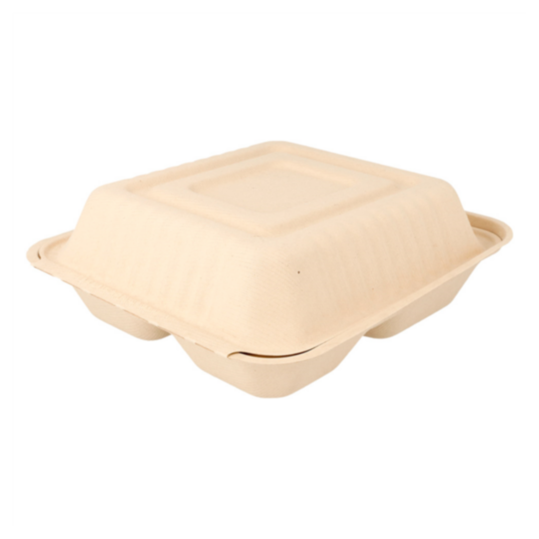 Boîte repas Bionic naturel 3 compartiments 20 x 20 x 7,5 cm - 800 ml 