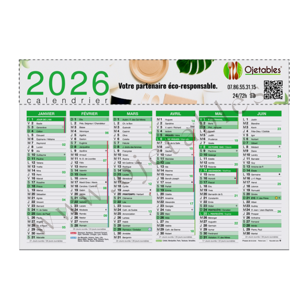 Calendrier souple personnalisé format A4 (21 × 29,7 cm)