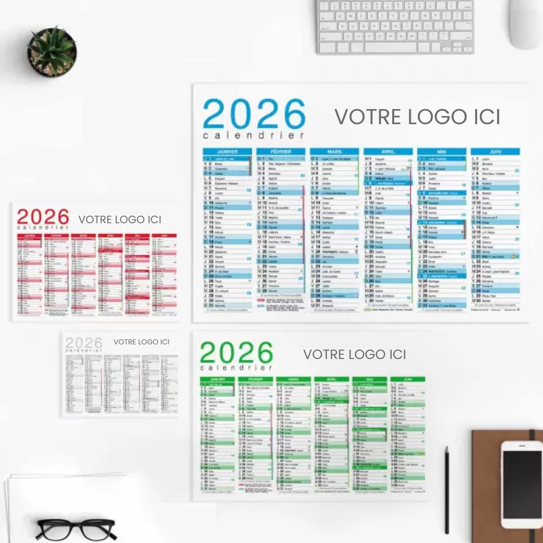 Calendrier souple personnalisé format A4 (21 × 29,7 cm)