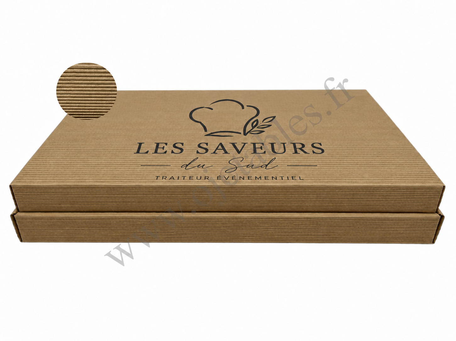 Plateau repas personnalisé en carton kraft 40x30x7cm en cannelure apparente