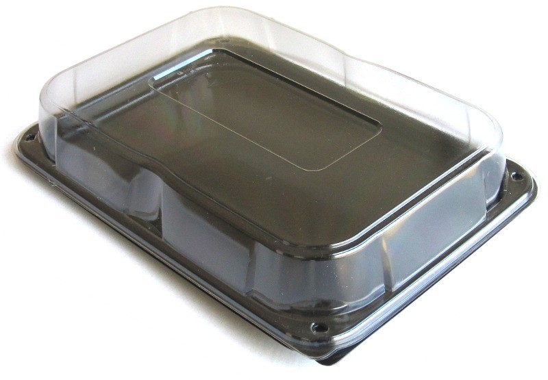 PLATEAU PLASTIQUE  NOIR + COUVERCLE transparent 46x30cm