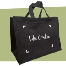 SAC TOILE DE JUTE NOIR 360+200x270mm personnalisé en 1 couleur
