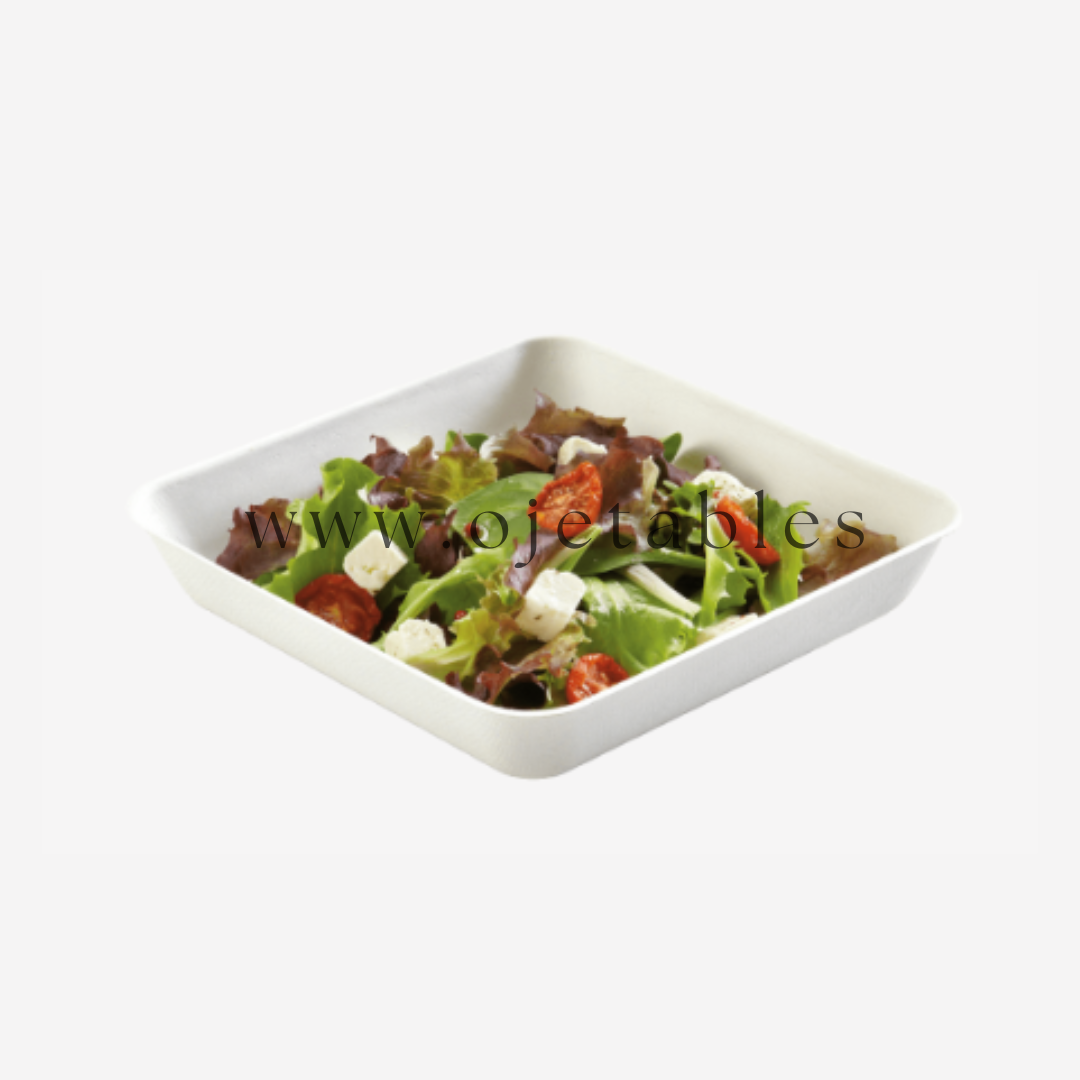 Assiette carrée pulpe de canne 192x192x35 mm