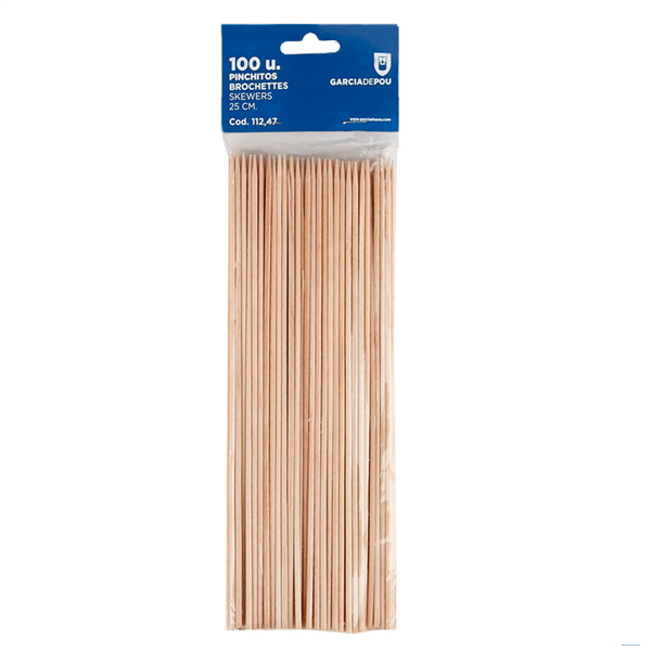 PIQUES BROCHETTES  25 CM NATUREL BOIS (100 UNITÉ) - Garcia de Pou