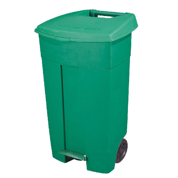 CONTENEUR AVEC COUVERCLE ET PÉDALE, 2 ROUES 130 L 55x37x84 CM VERT HDPE (1 UNITÉ) - Garcia de Pou