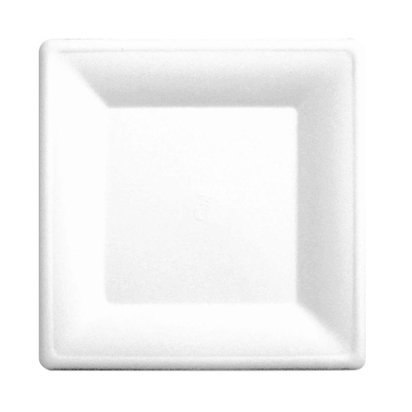 ASSIETTES CARRÉES "BIONIC"  20x20x1 CM BLANC BAGASSE (500 UNITÉ) - Garcia de Pou