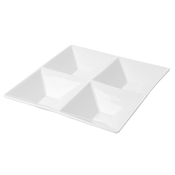 ASSIETTES CARRÉES 4 COMPARTIMENTS  24x24 CM BLANC PORCELAINE (12 UNITÉ) - Garcia de Pou