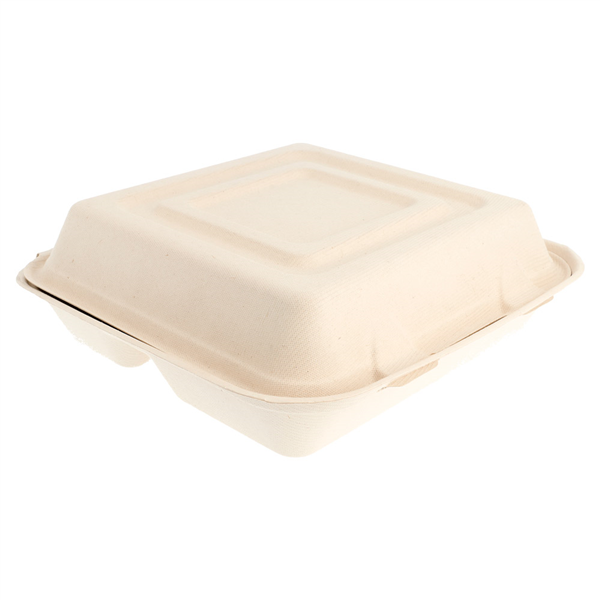 COQUILLES "L" 3 COMPART. "BIONIC"  25x25x7,5 CM NATUREL BAGASSE (250 UNITÉ) - Garcia de Pou