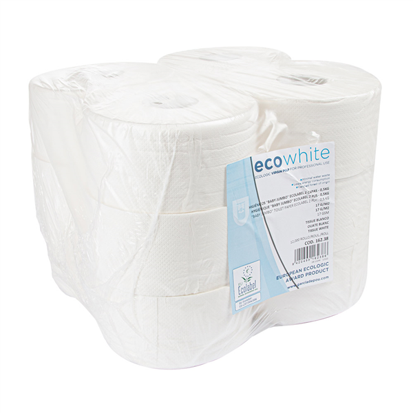 HYGIÉNIQUE "BABY JUMBO" ECOLABEL 2 PLIS - 0,5KG  17 G/M2 Ø19,5x9,5 CM BLANC OUATE (12 UNITÉ) - Garcia de Pou