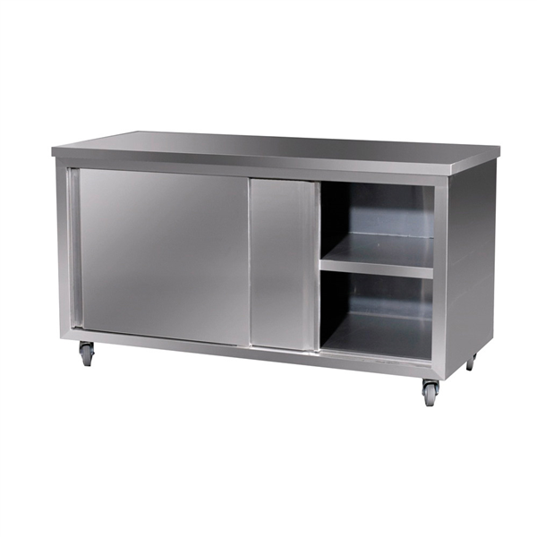 TABLE AVEC ROUES ET PORTES  60x120x85 CM ARGENTE INOX (1 UNITÉ) - Garcia de Pou