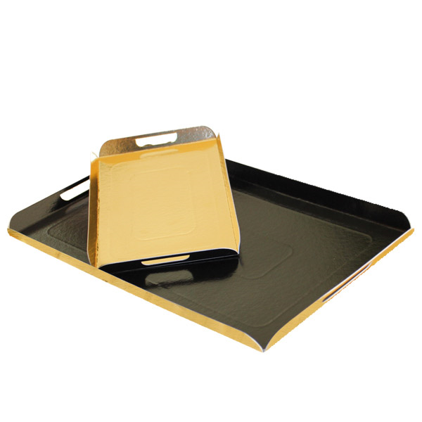 PLATEAUX AVEC ANSES  750 G/M2 28x42 CM NOIR/OR CARTON (100 UNITÉ) - Garcia de Pou