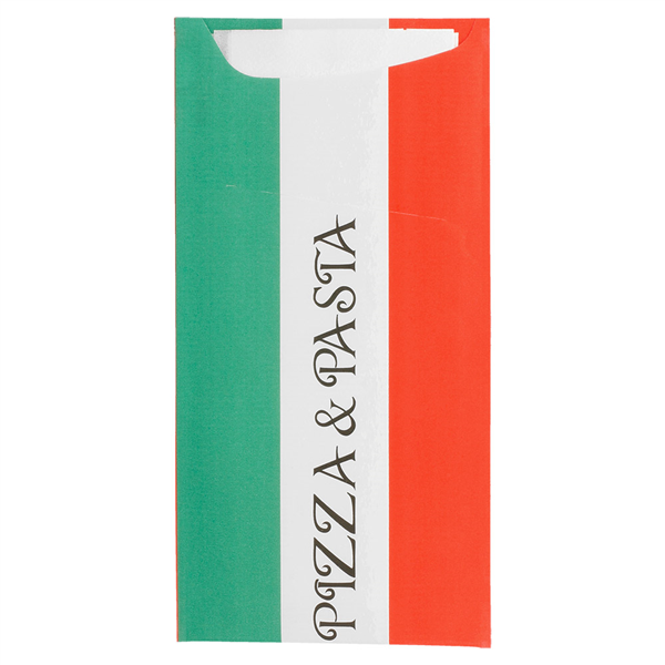 SACS COUVERTS + SERVIETTE "JUST IN TIME - PIZZA " PASTA" 90 + 10PE G/M2 11,2x22,5 CM BLANC CELLULOSE (400 UNITÉ) - Garcia de Pou