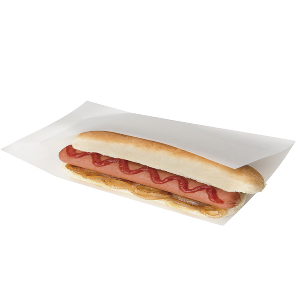 SACHETS OUVERTS BROCHETTES, HOT DOGS "OPEN PACK" 35 G/M2 + 10 LDPE 25x13/10 CM BLANC KRAFT (100 UNITÉ) - Garcia de Pou