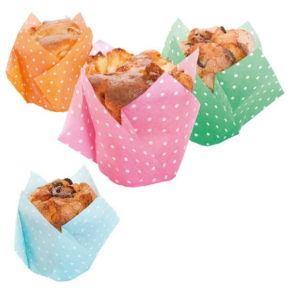 MUFFIN CUPS "TULIP - POLKA" 50 G/M2 11x11 CM ASSORTI CELLULOSE (1000 UNITÉ) - Garcia de Pou