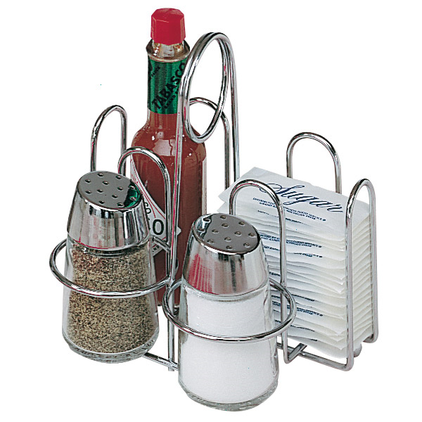 RACK POUR 4 ELEMENTS A CONDIMENTS  14,5x12x14,5 CM ARGENTE FER (1 UNITÉ) - Garcia de Pou