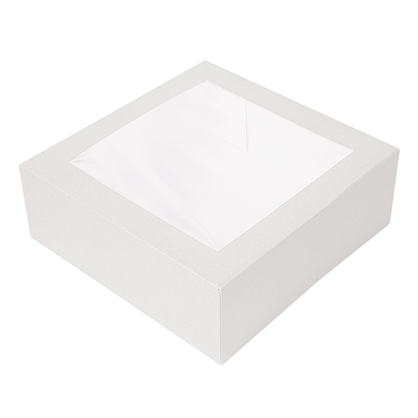 BOÎTES PATISSERIES AVEC FENÊTRE "THEPACK" 250 G/M2 + OPP 30x30x8 CM BLANC CARTON ONDULÉ NANO-MICRO (100 UNITÉ)