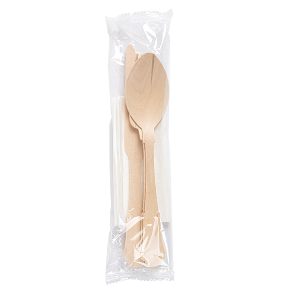 SET FOURCHETTE, COUTEAU, CUILLÈRE+SERVIETTE "CLASSIC"  20 CM NATUREL BOIS (100 UNITÉ) - Garcia de Pou