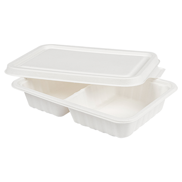 PLATEAUX 2 COMPART + COUVERCLE "BIONIC" 800 ML 23,3x14,6x6 CM BLANC BAGASSE (400 UNITÉ) - Garcia de Pou