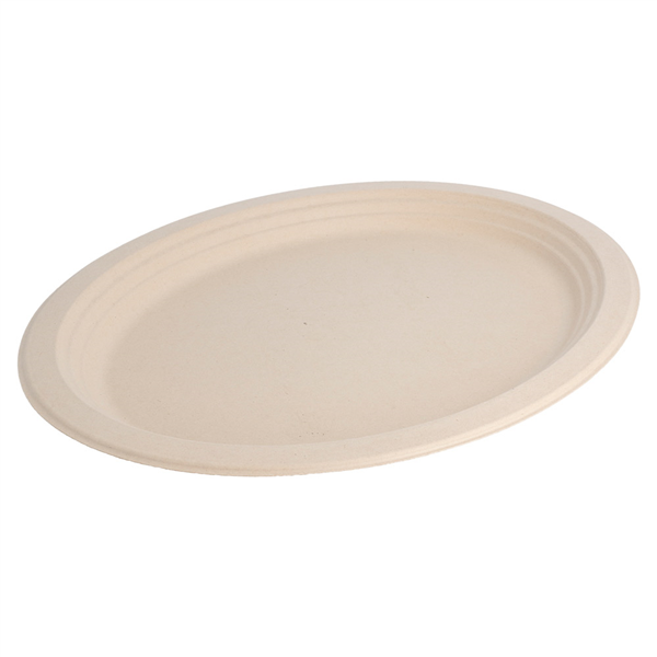 ASSIETTES OVALES "BIONIC"  32x25,5x2,1 CM NATUREL BAGASSE (500 UNITÉ) - Garcia de Pou