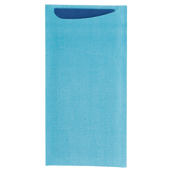 SACS COUVERTS + SERVIETTE AIRLAID BLEU 33x40 CM "JUST IN TIME" 90 + 10PE G/M2 11,2x22,5 CM TURQUOISE CELLULOSE (250 UNITÉ) - Garcia de Pou