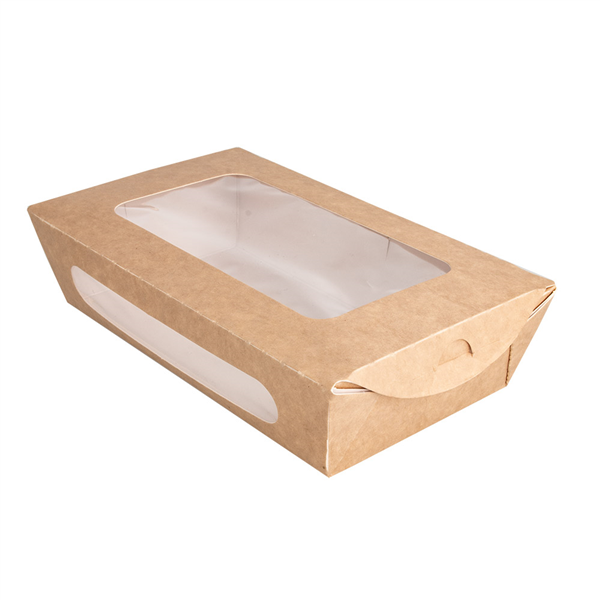 BOÎTES AVEC FENÊTRE POUR SALADE 900 ML 391 G/M2 + PE 20x12x5 CM MARRON CARTON (200 UNITÉ) - Garcia de Pou