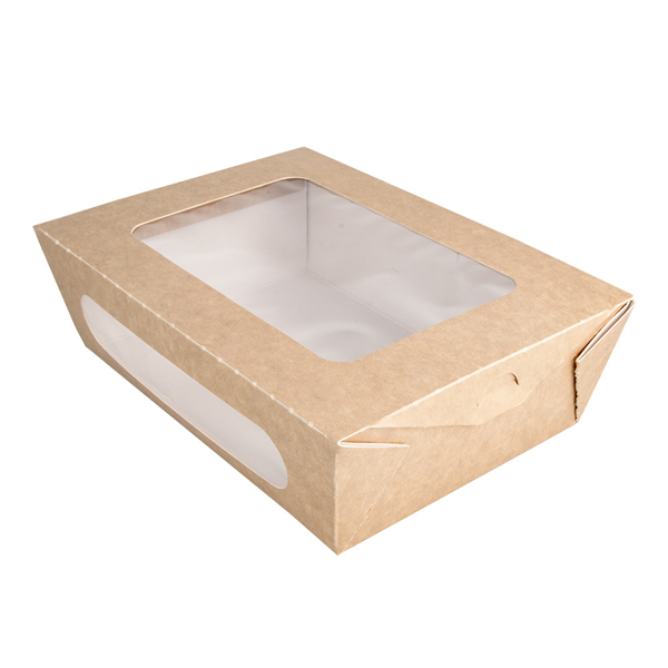 BOÎTES AVEC FENÊTRE POUR SALADE 1200 ML 391 G/M2 + PE 20,4x14,2x6 CM MARRON CARTON (200 UNITÉ) - Garcia de Pou