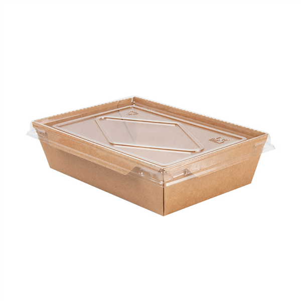 COMBO RÉCIPIENTS + COUVERCLES PET 700 ML 300 +20 PE G/M2 17x11,8x4,5 CM NATUREL KRAFT (200 UNITÉ) - Garcia de Pou