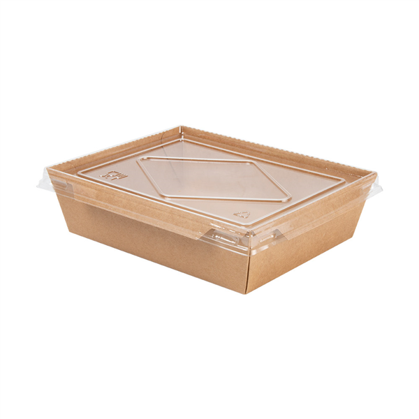 COMBO RÉCIPIENTS + COUVERCLES PET 900 ML 300 +20 PE G/M2 17,4x13,4x4,8 CM NATUREL KRAFT (200 UNITÉ) - Garcia de Pou
