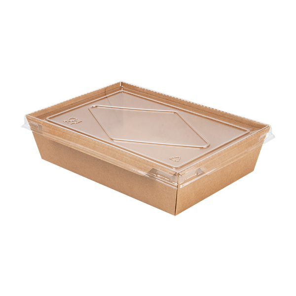 COMBO RÉCIPIENTS + COUVERCLES PET 1200 ML 300 +20 PE G/M2 19,8x13,8x5 CM NATUREL KRAFT (200 UNITÉ) - Garcia de Pou
