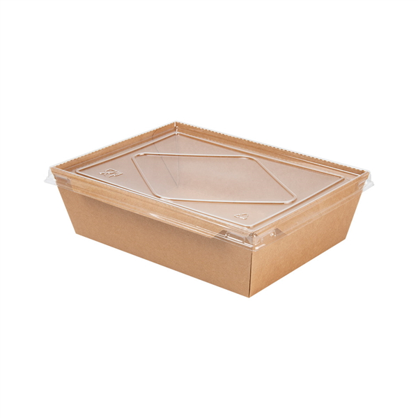 COMBO RÉCIPIENTS + COUVERCLES PET 2100 ML 300 +20 PE G/M2 22x16,4x6,5 CM NATUREL KRAFT (200 UNITÉ) - Garcia de Pou