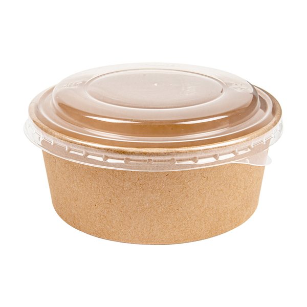 COMBO SALADIERS + COUVERCLES PET 750 ML 300 + 18 PE G/M2 Ø15/12,8x5 CM NATUREL KRAFT (200 UNITÉ) - Garcia de Pou