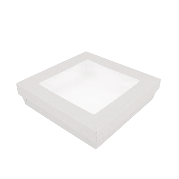 PETITES BOÎTES+COUVERCLES AVEC FÊNETRE 1000 ML 290 + 18 PE G/M2 18,5x18,5x4 CM BLANC CARTON (200 UNITÉ) - Garcia de Pou