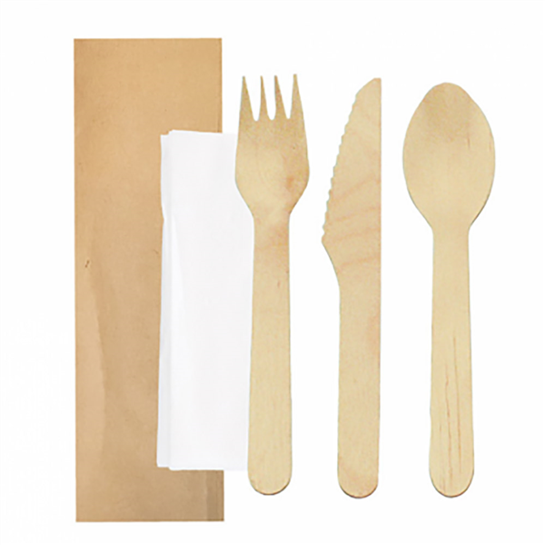 SET COUVERTS, SERVIETTE SOUS SACHETS KRAFT "MAKAN"  16 CM NATUREL BOIS (100 UNITÉ) - Garcia de Pou