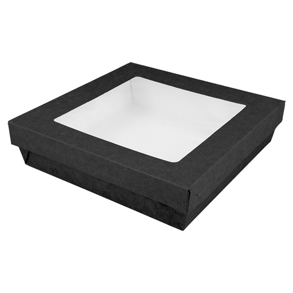 PETITES BOÎTES+COUVERCLES AVEC FÊNETRE 750 ML 270 + 18 PE G/M2 14x14x5 CM NOIR CARTON (250 UNITÉ) - Garcia de Pou