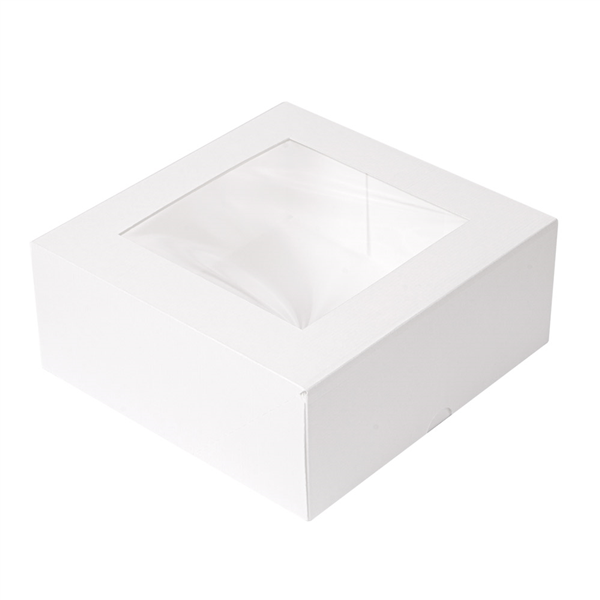 BOÎTES PATISSERIES AVEC FENÊTRE "THEPACK" 250 G/M2 + OPP 18x18x7,5 CM BLANC CARTON ONDULÉ NANO-MICRO (200 UNITÉ) - Garcia de Pou