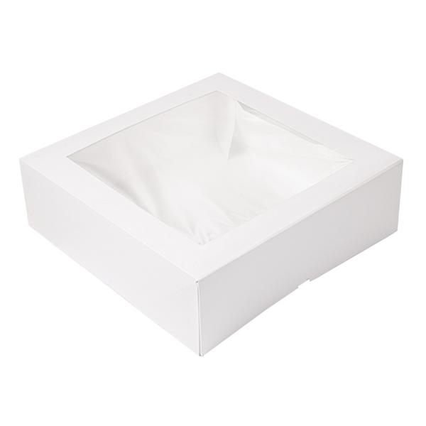 BOÎTES PÂTISSERIES AVEC FENÊTRE "THEPACK" 250 G/M2 + OPP 32x32x10 CM BLANC CARTON ONDULÉ NANO-MICRO (100 UNITÉ) - Garcia de Pou