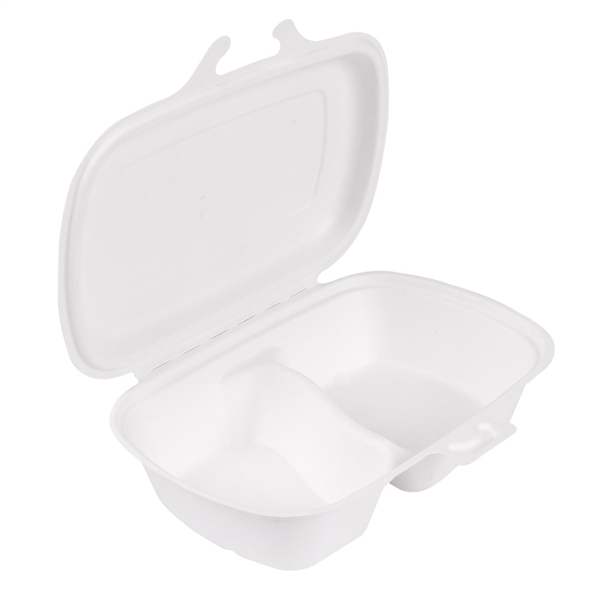 COQUILLES 2 COMPART. "BIONIC" 900 ML 22,4x14x6 CM BLANC BAGASSE (400 UNITÉ) - Garcia de Pou