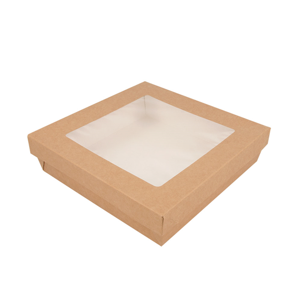 PETITES BOÎTES+COUVERCLES AVEC FÊNETRE "THEPACK" 1000 ML 240 G/M2 + 12PP + OPP 18,5x18,5x4 CM NATUREL CARTON ONDULÉ NANO-MICRO (200 UNITÉ) - Garcia de Pou